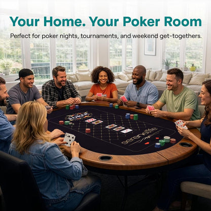 10-Player Foldable Poker Table Water-Resistant Rail Brown Felt Surface
