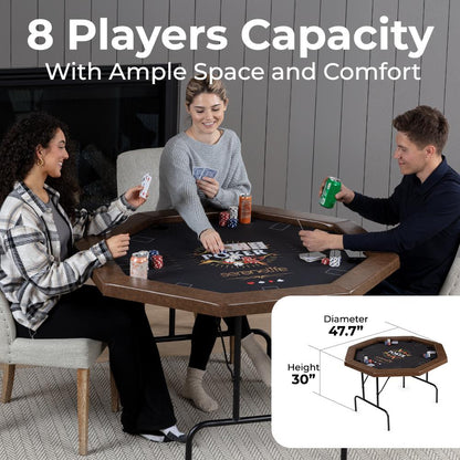 84 Foldable Poker Table for 8 Players Water-Resistant Cushioned Rail