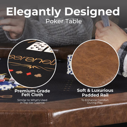 84 Foldable Poker Table for 8 Players Water-Resistant Cushioned Rail