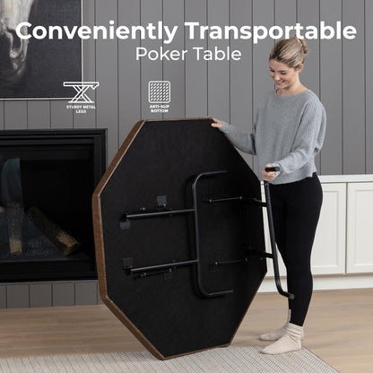 84 Foldable Poker Table for 8 Players Water-Resistant Cushioned Rail