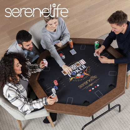 84 Foldable Poker Table for 8 Players Water-Resistant Cushioned Rail