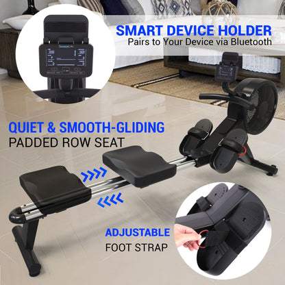 Smart Rowing Machine 16-Level Magnetic Resistance Bluetooth Folding