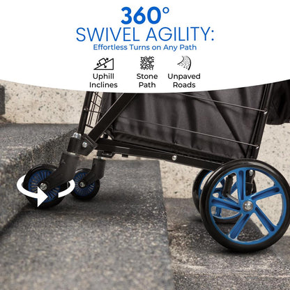 Heavy Duty Foldable Shopping Cart With Removable Cart Liner 360 Degree Rolling Swivel Wheels And Adjustable Handle 110 Lbs. Weight Capacity For Groceries Laundry Luggage And More