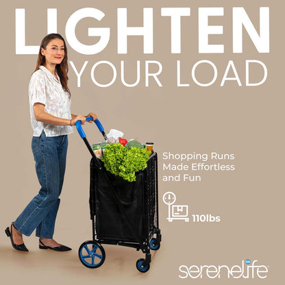 Heavy Duty Foldable Shopping Cart With Removable Cart Liner 360 Degree Rolling Swivel Wheels And Adjustable Handle 110 Lbs. Weight Capacity For Groceries Laundry Luggage And More
