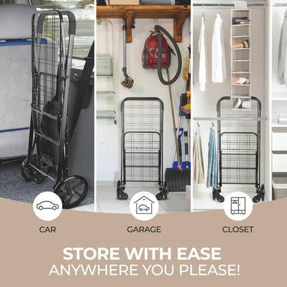 Carro de Compras Plegable Compacto Capacidad de 70 lb Ruedas Giratorias de Acero Inoxidable
