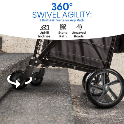 Carro de Compras Plegable Compacto Capacidad de 70 lb Ruedas Giratorias de Acero Inoxidable