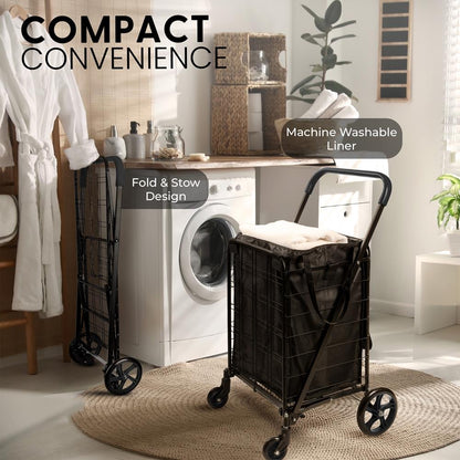 Carro de Compras Plegable Compacto Capacidad de 70 lb Ruedas Giratorias de Acero Inoxidable