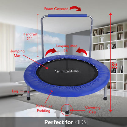 Cama elástica plegable para niños de 36 pulgadas con barandilla acolchada, capacidad de 220 lb, azul marino