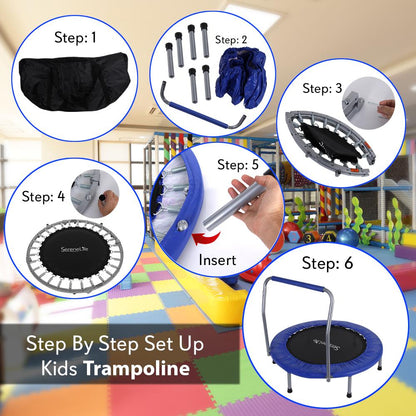 Cama elástica plegable para niños de 36 pulgadas con barandilla acolchada, capacidad de 220 lb, azul marino