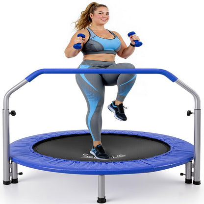 40 Foldable Trampoline Burn Calories Adjustable Handrail Deep Blue