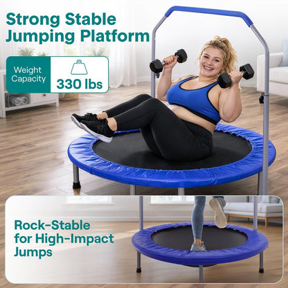 40 Foldable Trampoline Burn Calories Adjustable Handrail Deep Blue