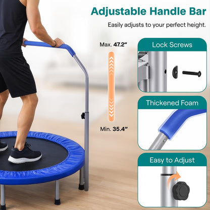 40 Foldable Trampoline Burn Calories Adjustable Handrail Deep Blue