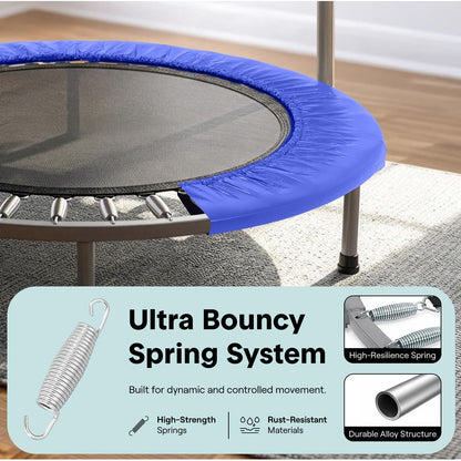 40 Foldable Trampoline Burn Calories Adjustable Handrail Deep Blue