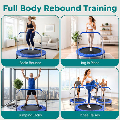 40 Foldable Trampoline Burn Calories Adjustable Handrail Deep Blue