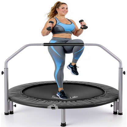40 Foldable Mini Trampoline Low-Impact Workout Adjustable Handrail