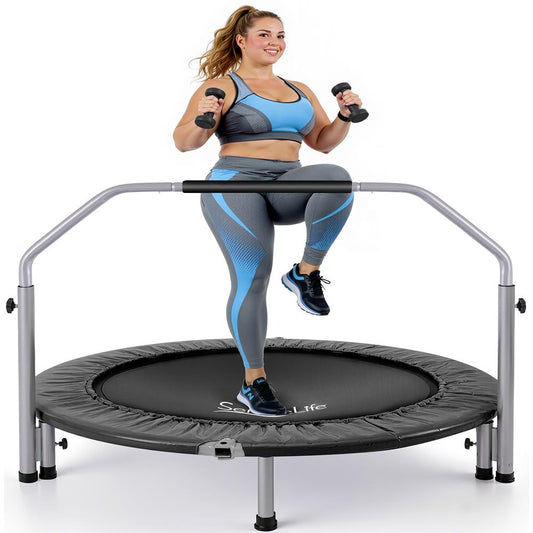 40 Foldable Mini Trampoline Low-Impact Workout Adjustable Handrail