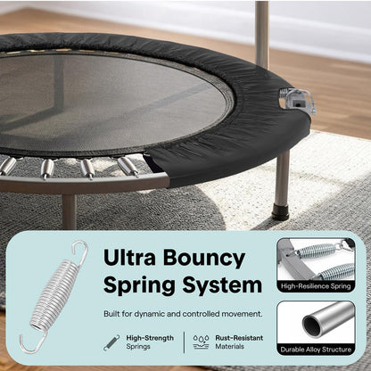 40 Foldable Mini Trampoline Low-Impact Workout Adjustable Handrail