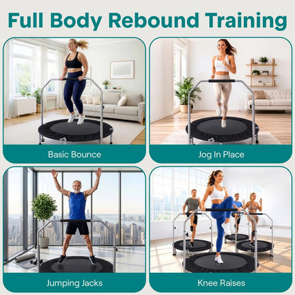 40 Foldable Mini Trampoline Low-Impact Workout Adjustable Handrail