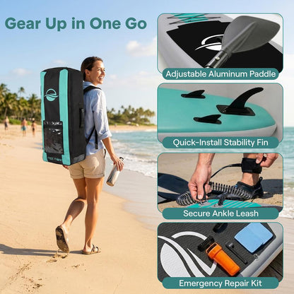 Inflatable Paddle Board - Stable Non-Slip Deck 106 PVC Teal