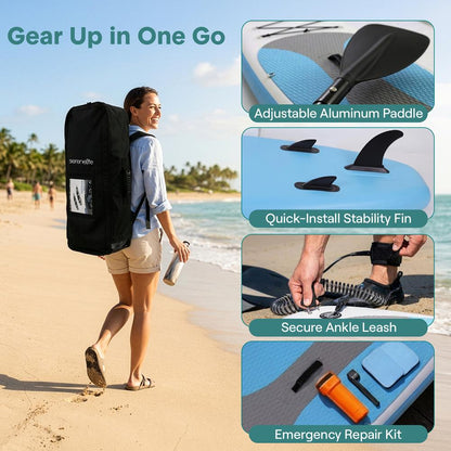 Inflatable Paddle Board Stable Design Non-Slip EVA Deck Pad Blue