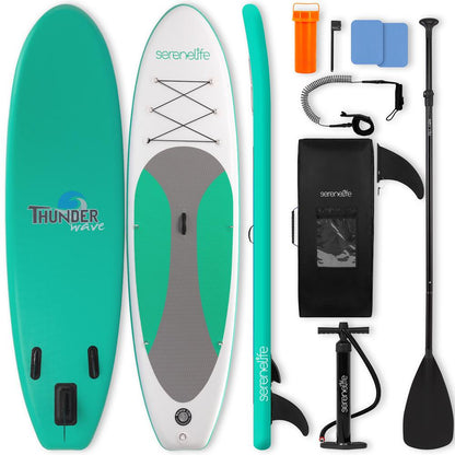 Tabla de paddle surf inflable soldada Free-Flow con bomba manual de doble acción, remo de aluminio de 3 piezas, correa, quilla, kit de reparación y mochila (negro)