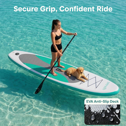 Tabla de paddle surf inflable soldada Free-Flow con bomba manual de doble acción, remo de aluminio de 3 piezas, correa, quilla, kit de reparación y mochila (negro)