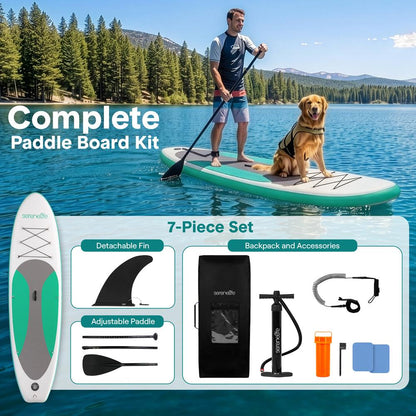 Tabla de paddle surf inflable soldada Free-Flow con bomba manual de doble acción, remo de aluminio de 3 piezas, correa, quilla, kit de reparación y mochila (negro)