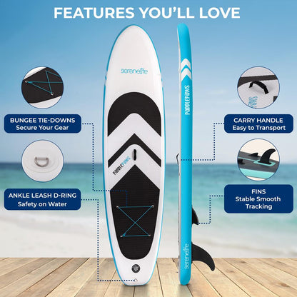 116 Tabla de Paddle Surf Hinchable - Estable, apta para mascotas, cubierta de EVA antideslizante, capacidad 220 kg