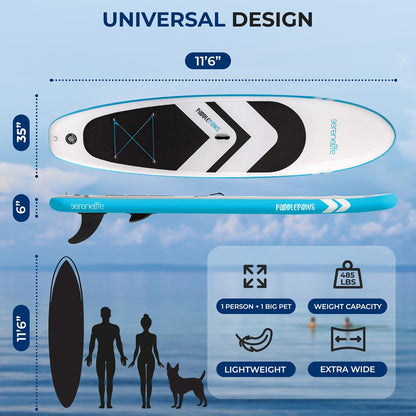 116 Tabla de Paddle Surf Hinchable - Estable, apta para mascotas, cubierta de EVA antideslizante, capacidad 220 kg