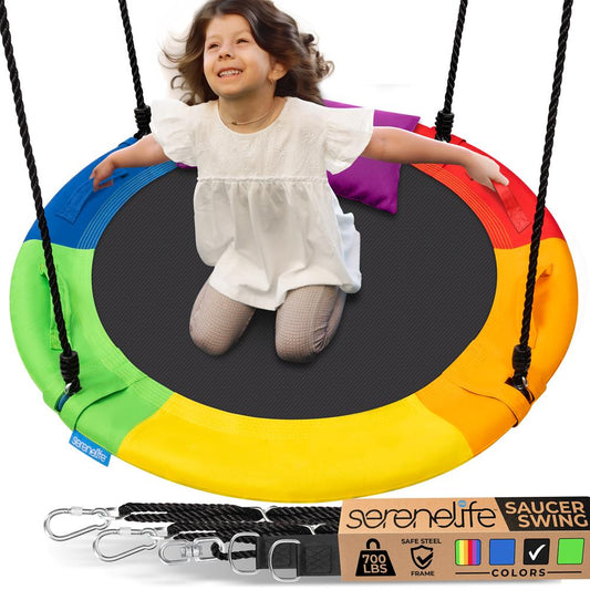 Saucer Swing 40 for Kids Waterproof Adjustable Ropes Rainbow