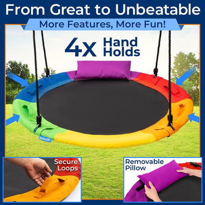 Columpio de platillo de 40 para niños, cuerdas ajustables e impermeables, diseño arcoíris