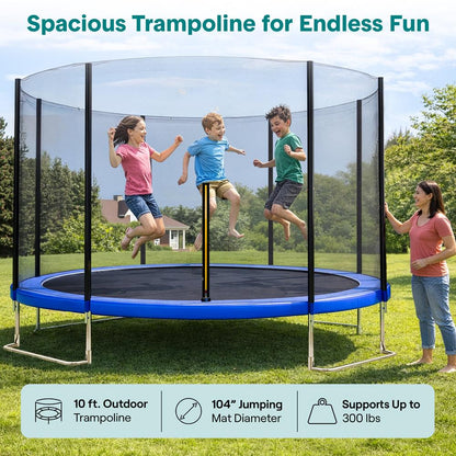 10FT Outdoor Trampoline Safe Jumping Reinforced Mat Blue
