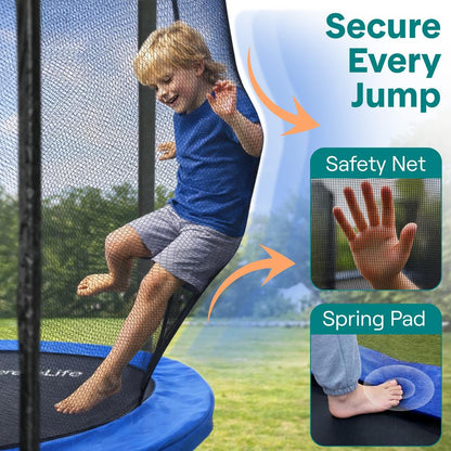 12FT Outdoor Trampoline - Safe Jumping Reinforced Mat Blue