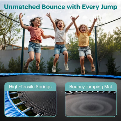 12FT Outdoor Trampoline - Safe Jumping Reinforced Mat Blue