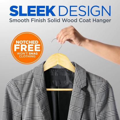 Wooden Hangers 50-Pack Heavy Duty 360° Swivel Hook Natural Wood