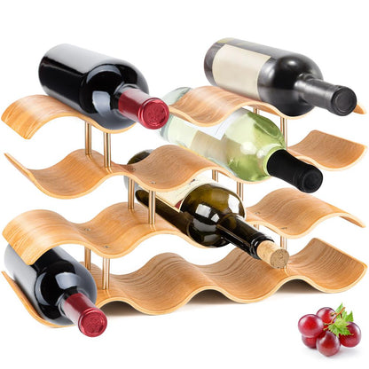 Bamboo Wine Rack 4-Tier Space-Saving Stackable Design Holds 14 Bottles