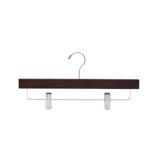 Wooden Pants Hangers 30 Pack - Non-Slip Clips Swivel Hook Retro Brown