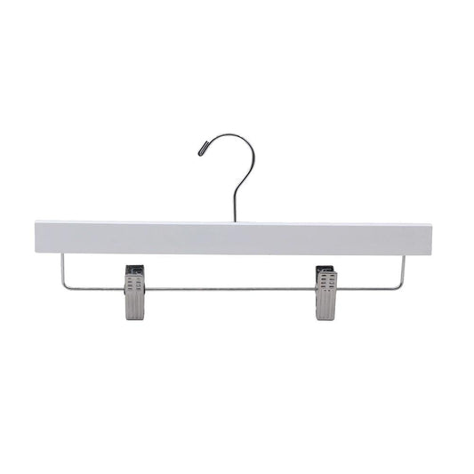 10 Pack Wooden Pants Hangers - Heavy Duty Adjustable Clips White