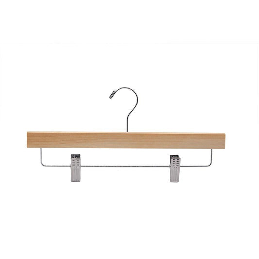 30 Pack Wooden Pants Hangers - Non-Slip Clips Swivel Hook Natural Wood